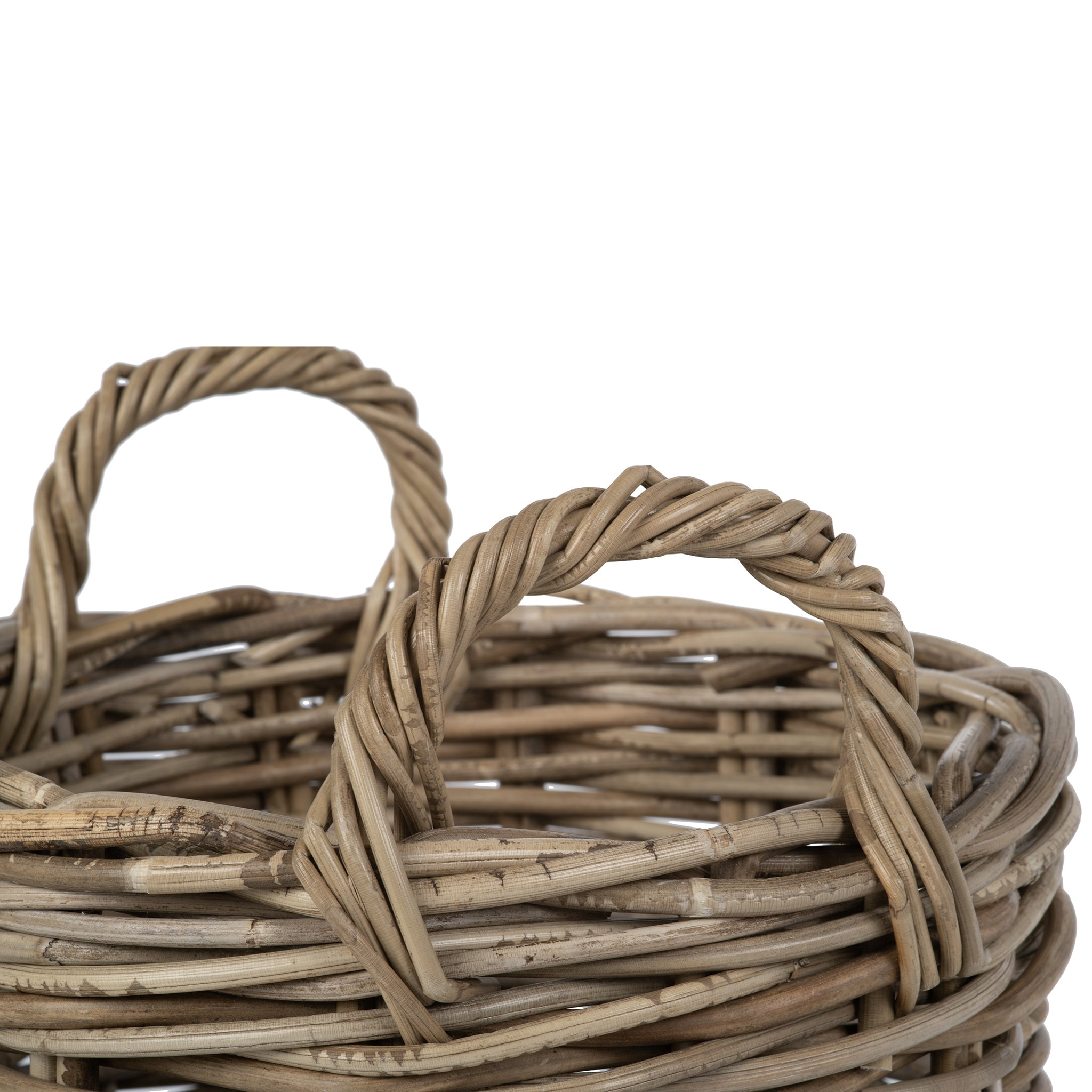 Kouboo Rattan Round Basket &, Nursery, Handwoven With Handles, Organizer, Indoor & Outdoor Planter Basket, Gray