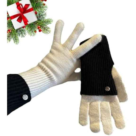 Mailvlard Two-Way Knit Gloves, Color Blocked Knitted Wool Glove, Convertible Full & Half Finger Gloves with Touchscreen Tips(F)