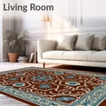 thumbnail image 2 of ODIKA 5'x7' Machine Washable Non-Slip Area Rug, Elegant Medallion Swirl Damask Vintage Trellis Motif High Traffic Rug, Brown, 590440, 2 of 7