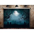 thumbnail image 1 of Lápidas sepulcrales de Halloween, noche oscura y luna de Gistome, 2,1 x 1,5 m, 1 of 7