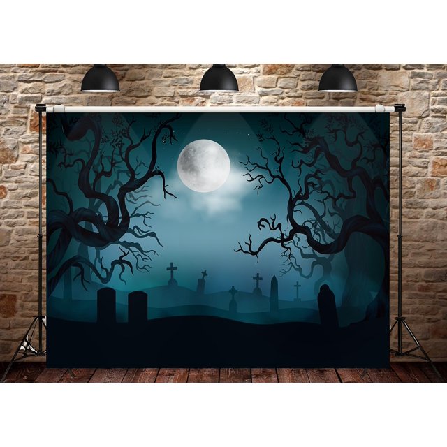 Lápidas sepulcrales de Halloween, noche oscura y luna de Gistome, 2,1 x 1,5 m