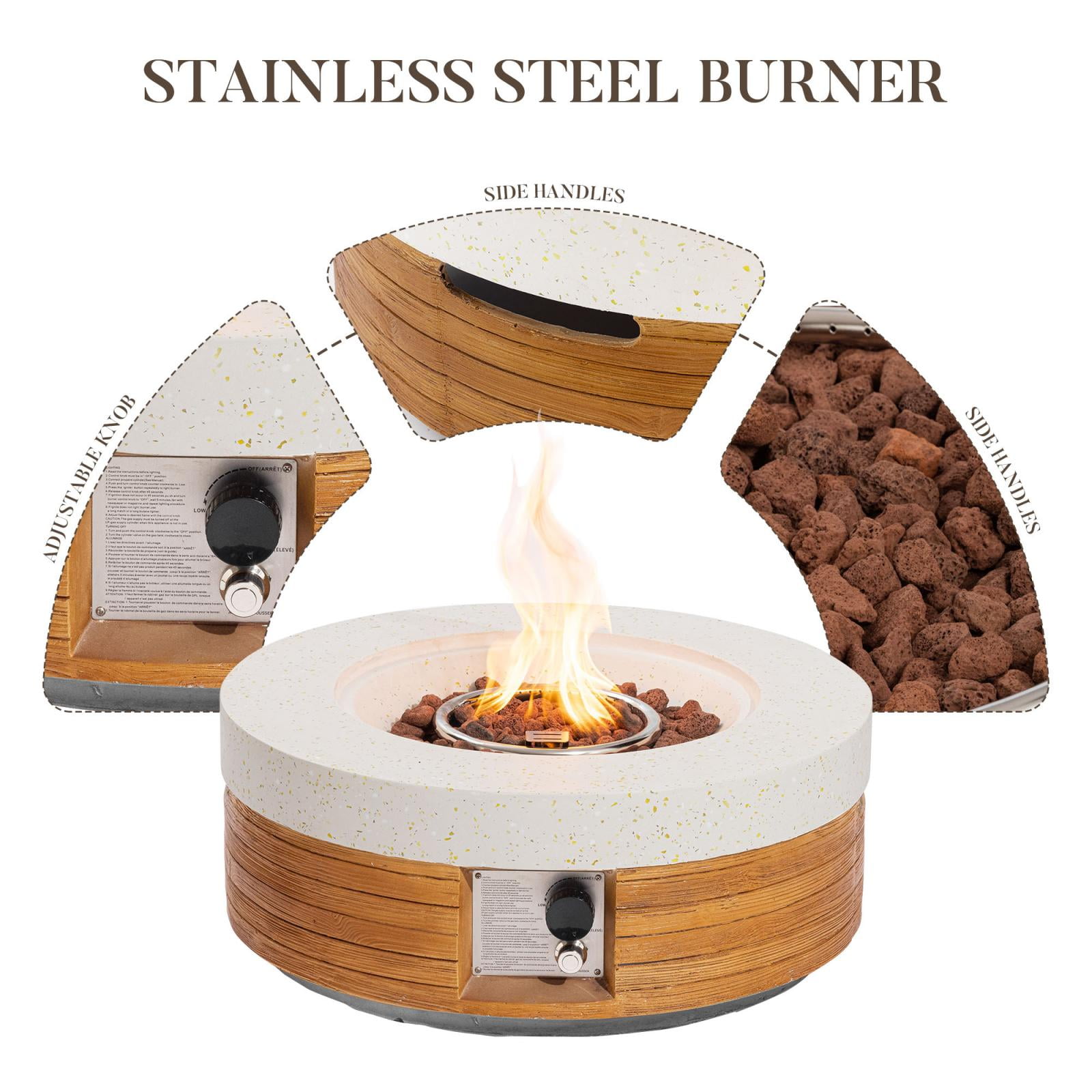 MOALCOFER 28'' Round Concrete Fire Pit Table,Dual-Texture Design with Lava Rocks and Cover