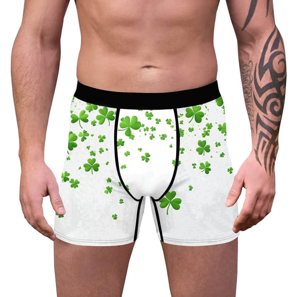 Men's St. Patrick's Day Underwear, Breathable Boxer Briefs with Fun Print, Comfortable Stretch Fit Novelty Boxers for Holiday, Party Wear