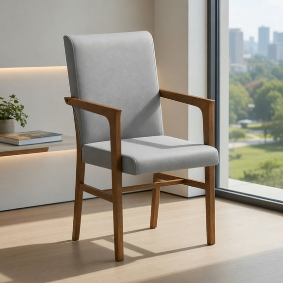 Resenkos Set of 2 High-Back Upholstered Accent Chairs with Solid Wooden Frame, Gray