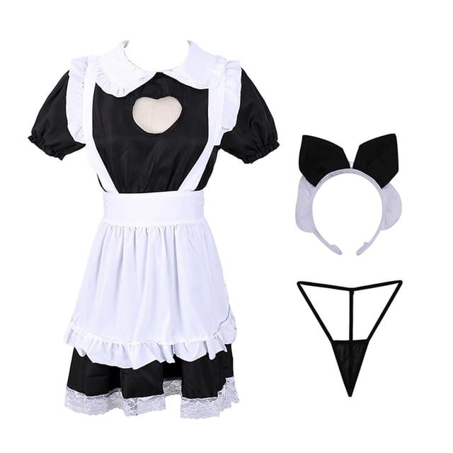Delantal de cosplay de sirvienta, uniforme de dormir, sirvienta, cuello babydoll, disfraz de sirvienta francesa A
