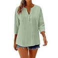 thumbnail image 5 of Mceream Womens Linen Button Down Shirts Oversized 3/4 Sleeve Casual Loose Fit V Neck Blouses Summer Boho Tops Plus Size Blusas De Lino Para Mujer Green XL, 5 of 6