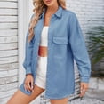 thumbnail image 7 of Nrmvnmi Women Oversized Denim Jacket Long Sleeve Lapel Collar Button Down Coat Distressed Pearl Star Jean Jacket Coats For Women Blue, 7 of 7