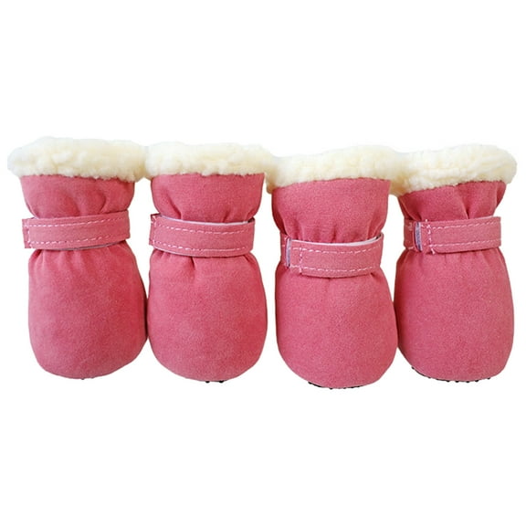 Acahhotxx Pets Shoes, 4pc Thick Warm Winter Pet Dog Shoes Casual Walking Snow Booties Footwear for Small Dogs Puppys Outdoor Dog Booties - Pink - L
