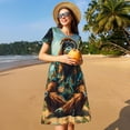 thumbnail image 4 of Balery Forest Meditating Gorilla Vestidos sueltos de manga corta para mujer, vestidos de verano 2025, vestidos casuales de corte A con vuelo., 4 of 6