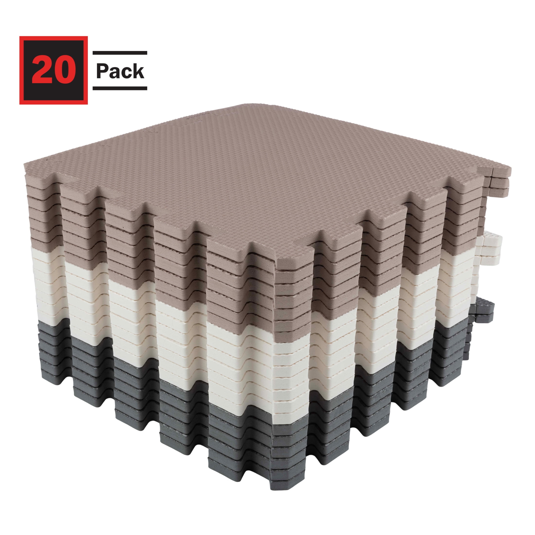 Stalwart Neutral White Brown Foam Interlocking Floor Mats 20 Sq Coverage Area Interlocking 20 Pack