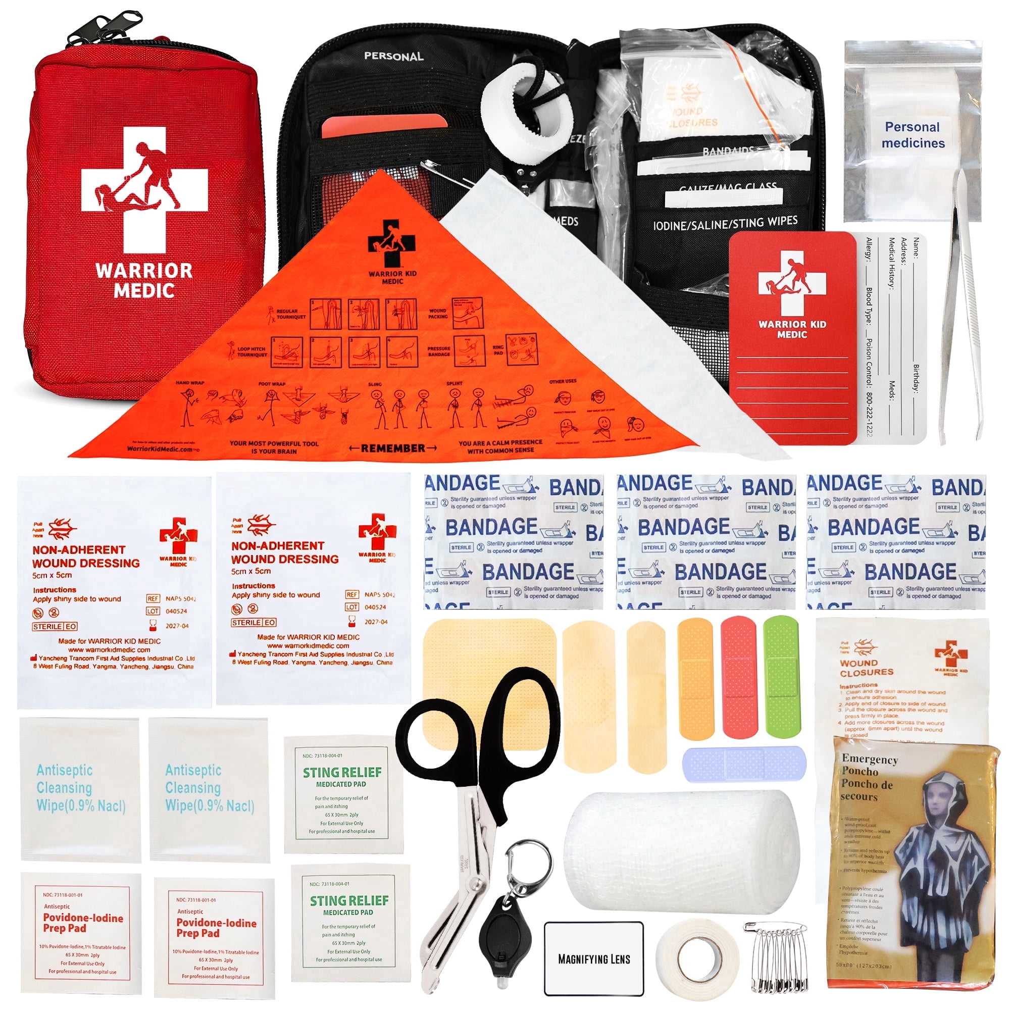 Warrior Kid Medic Med Kit – First Aid Kit with Triangular Bandage, Compact Emergency Essentials for Kids & Adults, Travel Ready