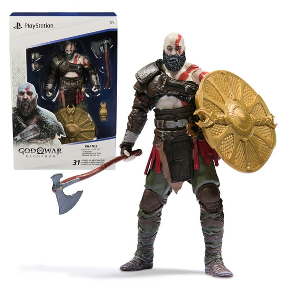 PlayStation God of War Ragnarök, 6” Kratos Action Figure with 5 Accessories, 17 