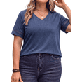 thumbnail image 2 of WellSize Plus Size Tops for Women Casual V Neck Blouses Dressy Lace Short Sleeve Shirts Summer Tunic Tops, 2 of 8