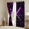 thumbnail image 3 of Erosebridal Electric Games Curtains and Drapes(42x63),Purple Neon Light BlackoutCurtains for Bedroom,Glowing Ombre Checkered Curtains Pack of 2(42x63)For Teens,Ultra Soft Bedroom Decoration, 3 of 7