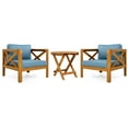 thumbnail image 3 of Christopher Knight Home 3-Piece Outdoor Wood Bistro Set, Armchair with Foldable Table, Blue Cushion, 3 of 13