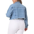 thumbnail image 3 of Agnes Orinda Plus Size Denim Jacket for Women Frayed Hem Tassel Button Up Crop Denim Jean Jackets, 3 of 6