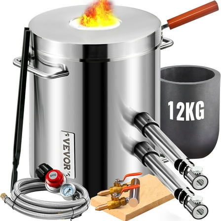VEVOR Propane Melting Furnace Kit, 12KG Large Capacity Foundry Home Kilns,Stainless Steel Smelter, Blacksmithing Forge with Crucible an Tongs Kiln, For Metal Scrap Recycle Gold Copper Silver Casting
