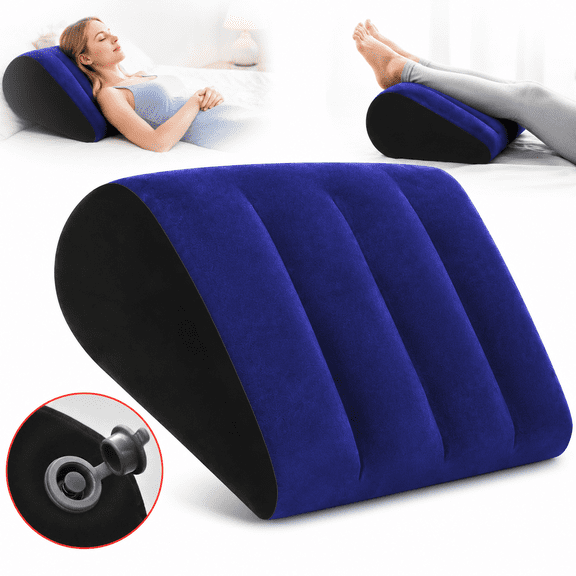 Portable Wedge Pillow Inflatable Cushion - Body Positioners Lightweight Wedge Pillow for Sleeping, Leg Elevation, Use in Bed, Travel, Camping, Fast Inflating Deflation (Blue)