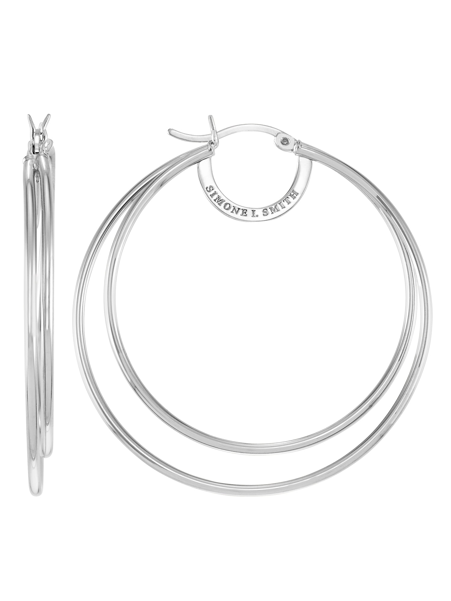Rhinestone Pave Crystal Hoop Earrings Silver tone 2 inch Diameter 0.60 inch thick