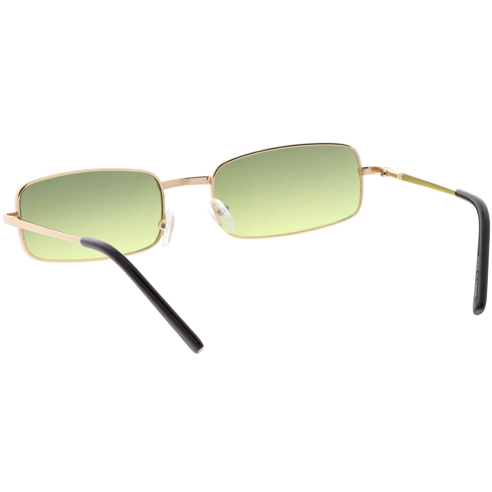Classic Small Metal Rectangle Sunglasses Neutral Colored Flat Lens 54mm Gold Green Gradient