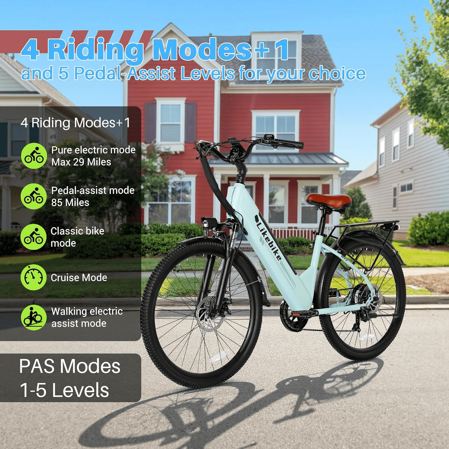 Electric Bicycle for Adults, 1500W Motor E Mountain Bike, 26in 45Miles 28MPH 7 Speed Commuting ebike,E-bike UL2849, Green