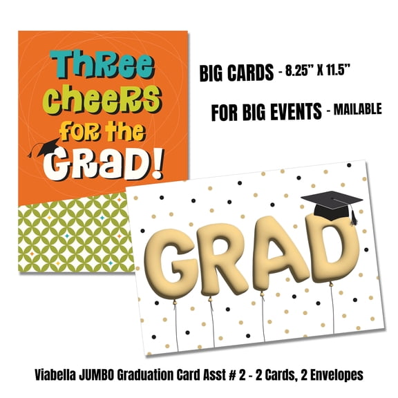 Viabella Jumbo Graduation Card Asst Grad Caps - 2 Cards, 2 Envelopes