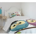 thumbnail image 4 of Ambesonne Owl Quilted Bedspread Set 2 Pcs, Cartoon Married Couple Fun, Twin Size, Purple Blue Pink, 4 of 6