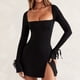thumbnail image 5 of Vestido Mini de Mujer con Escote Cuadrado, Larga, Abertura Lateral y Vuelo Negro L, 5 of 10