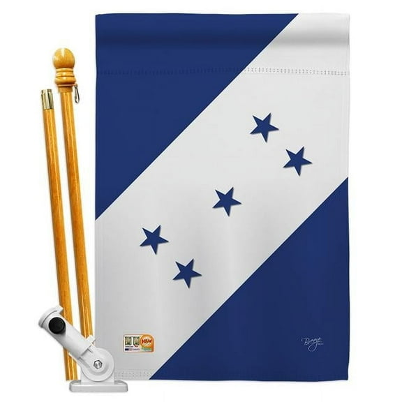 Breeze Decor BD-CY-HS-108152-IP-BO-D-US13-BD 28 x 40 in. Honduras Flags of the World Nationality Impressions Decorative Vertical Double Sided House Flag Set with Pole Bracket & Hardware