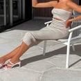 thumbnail image 3 of Femmes Tube Robe Bustier Dos Nu Creux Patchwork Rayé Longue Robe Clubwear M, 3 of 8