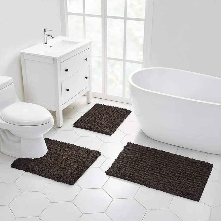 Soft Plush Chenille Bathroom Rug, Absorbent Microfiber Bath Mat, Machine  Washable, Non-Slip Grip, Quick-Dry, Thick Shag Carpet for Bath, Shower  Floor