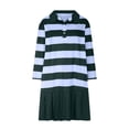 thumbnail image 6 of Blczomt Green Women's Dresses Mini Striped Long Sleeve Loose A Line Pleated V Neck Casual Dresses, 6 of 9