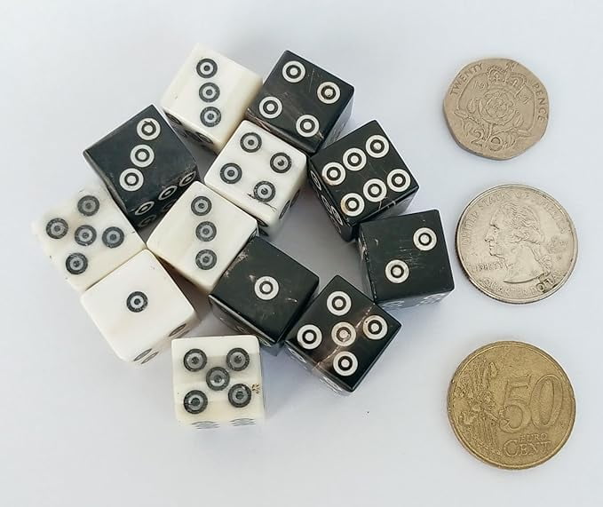 D6 Viking/Medieval Betting Bone and Horn Dice Set of 12 Pcs - 9/16 Inch (14-15 mm) Thick