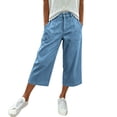 thumbnail image 3 of Yievot Women's Capri Jeans High Waist Wide Leg Cropped Pants Loose Casual Summer Cropped Denim Pants with Pockets, 3 of 6