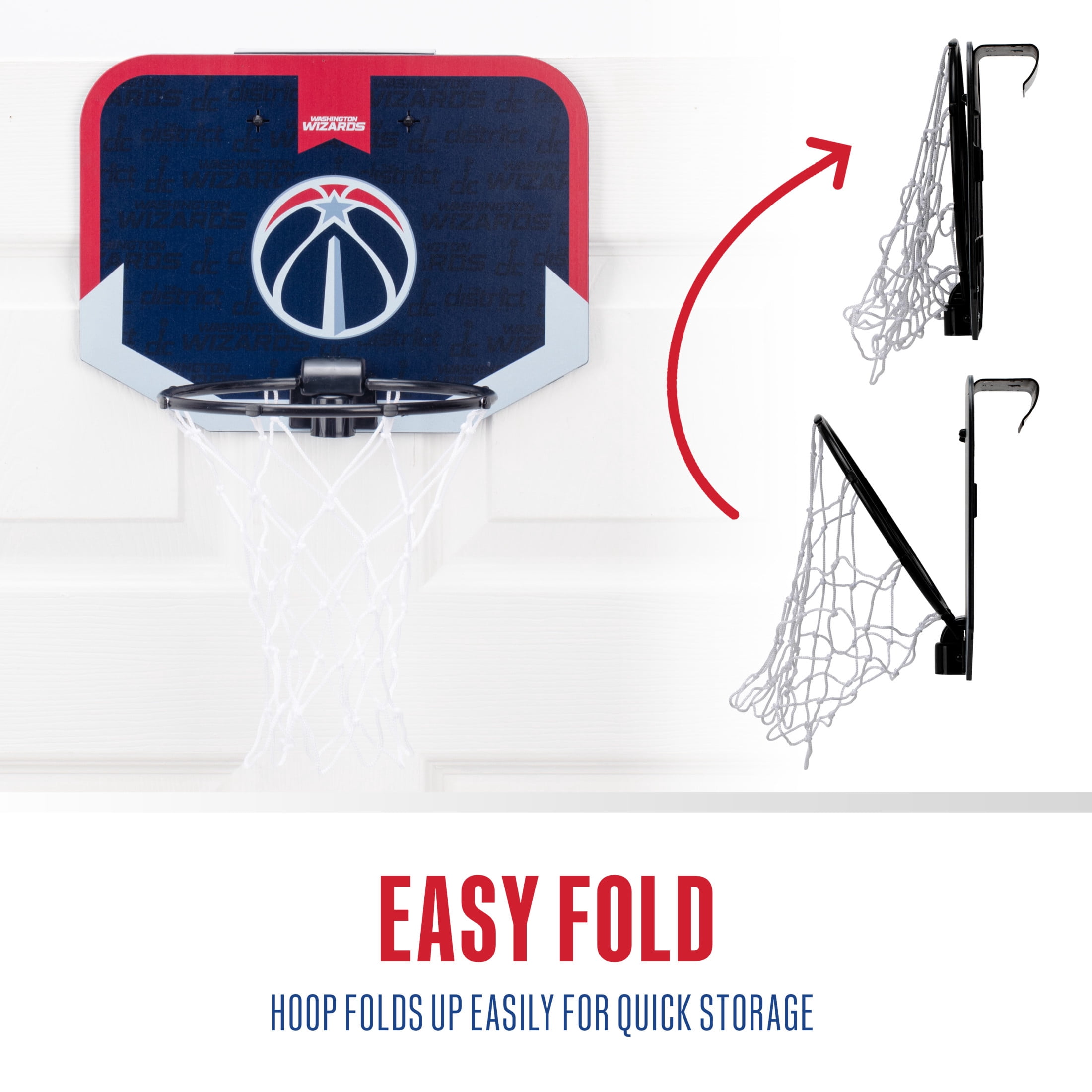 Franklin Sports NBA Washington Wizards Mini Over the Door Basketball Hoop - Kids Indoor Mini Basketball Hoop with Basketball - NBA Fan Shop Mini Hoop for Bedroom + Office