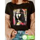 thumbnail image 1 of Women'S T-Shirt with Abstract Graffiti Mona Lisa Print, Casual Crew Neck Short Sleeve Top, Slight Stretch Knit Fabric, All Season Fashion, 100% Portrait Tee, 1 of 6