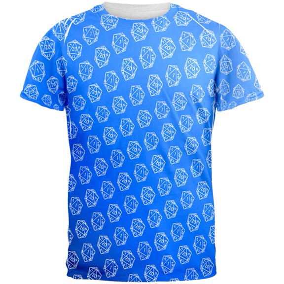 D20 Gamer Critical Hit and Fumble Blue Pattern All Over Mens T Shirt Multi MD