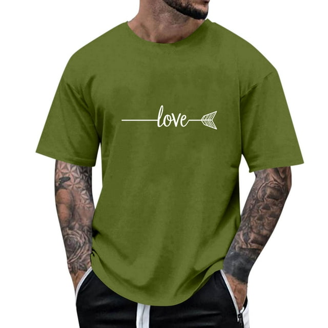 Yaoyar T-Shirts Graphiques Imprimés Cœur d'Amour pour Hommes Saint-Valentin T-Shirt Manches Courtes Col Rond Vintage T-Shirt Décontracté Été Tendance Pulls de Rue