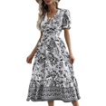 thumbnail image 3 of Women'S 2025 Summer Puff Sleeves Boho Floral Print Casual Flowy Long Maxi Dress Black XXL, 3 of 7
