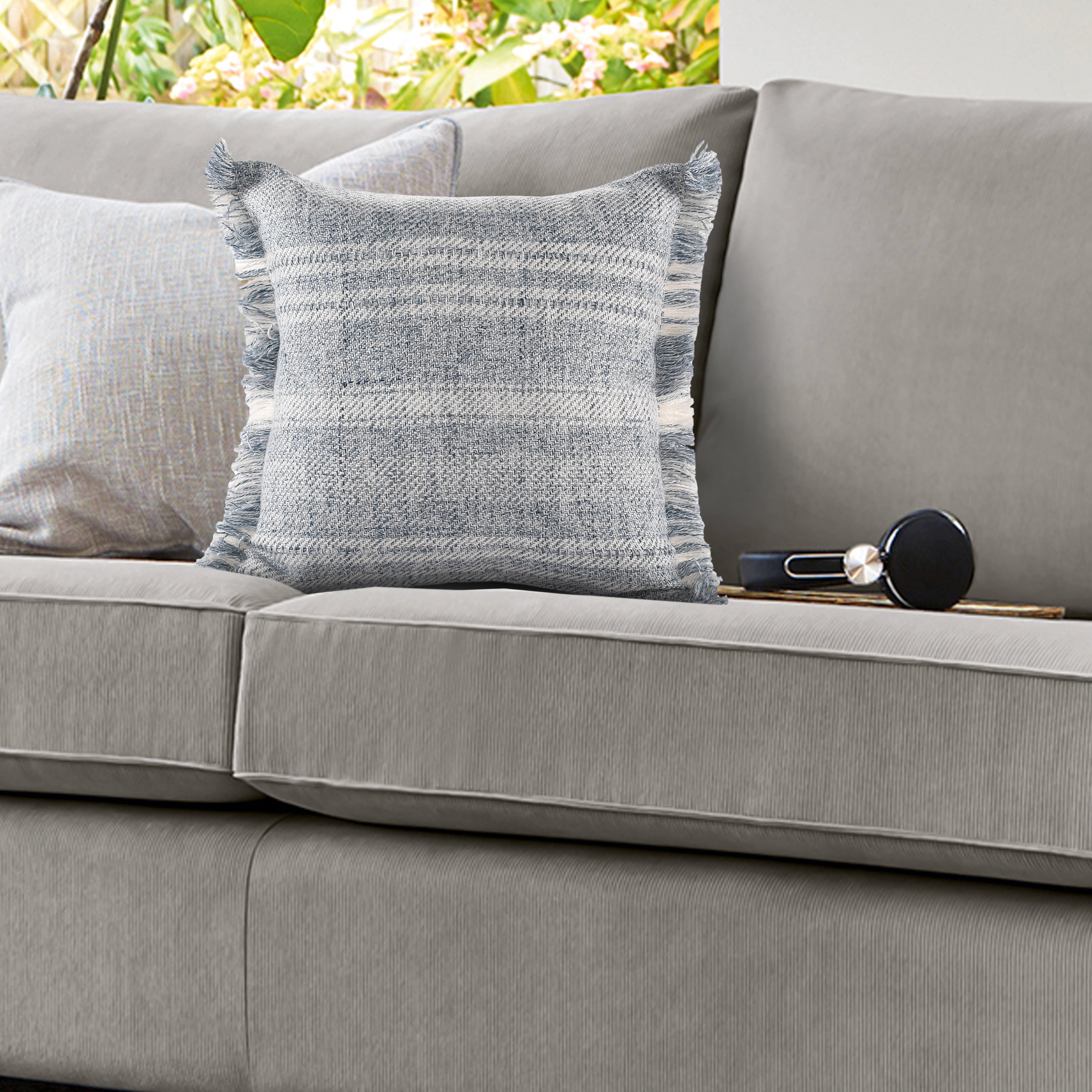 Harlow Hill Eva 20" x 20" Gray/Ivory Striped Performance Adult Decorative Throw Pillow Cover