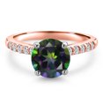 thumbnail image 3 of Gem Stone King 10K Two Tone Gold Green Mystic Topaz and Lab Grown Diamond Engagement Ring for Women | 2.60 Cttw | Round 8MM | Gemstone November Birthstone | Size 6, 3 of 6