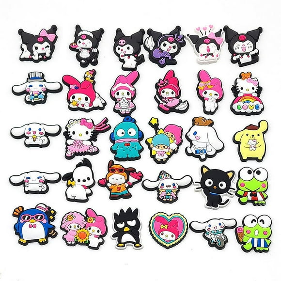 30pcs Sanrio Cute Cartoon Croc Shoes Flower Shoe Buckle Japanese Comic Soft Rubber Shoe Accessories Jewelry Decorative Buckle