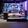 thumbnail image 2 of LHYY Full Size Wood Daybed with Twin Size Trundle,Desk,LED light and USB,Black+Red, 2 of 12