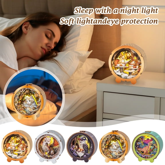 YujiCraft 3D Wooden Dinosaur Puzzle Night Light DIY Craft Kit for Home Desk Decor Family Activity,A