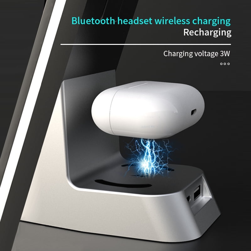7-in-1 Smart Wireless Charging Station with Eye-Care Desk Lamp & Digital Alarm Clock, 15W Fast Charger for iPhone17/ 16/15/14/13, Apple Watch 1-9/Ultra/SE, AirPods Pro, 180° Foldable Desktop Organiz