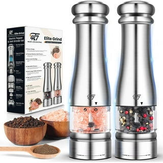 Mata1 Electric Spice Grinder (Black & Silver), Automatic Gravity Salt & Pepper  Mill, Refillable w/ Adjustable Coarseness, Stainless Steel Battery Operated  Electronic Seasoning Grinder