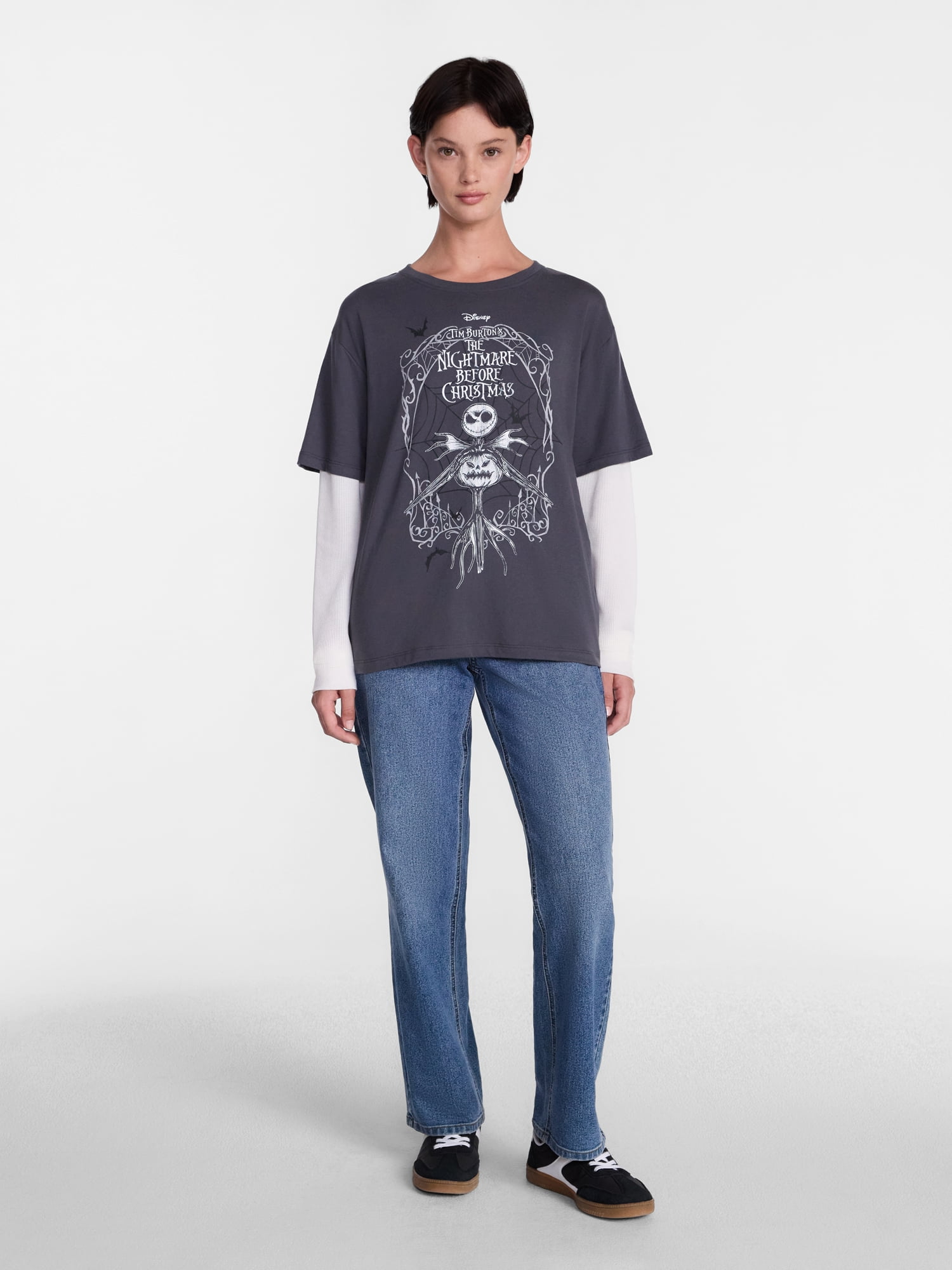 Disney Nightmare Before Christmas Women's Halloween Layered Look Graphic Tee, Sizes XXS-XXL