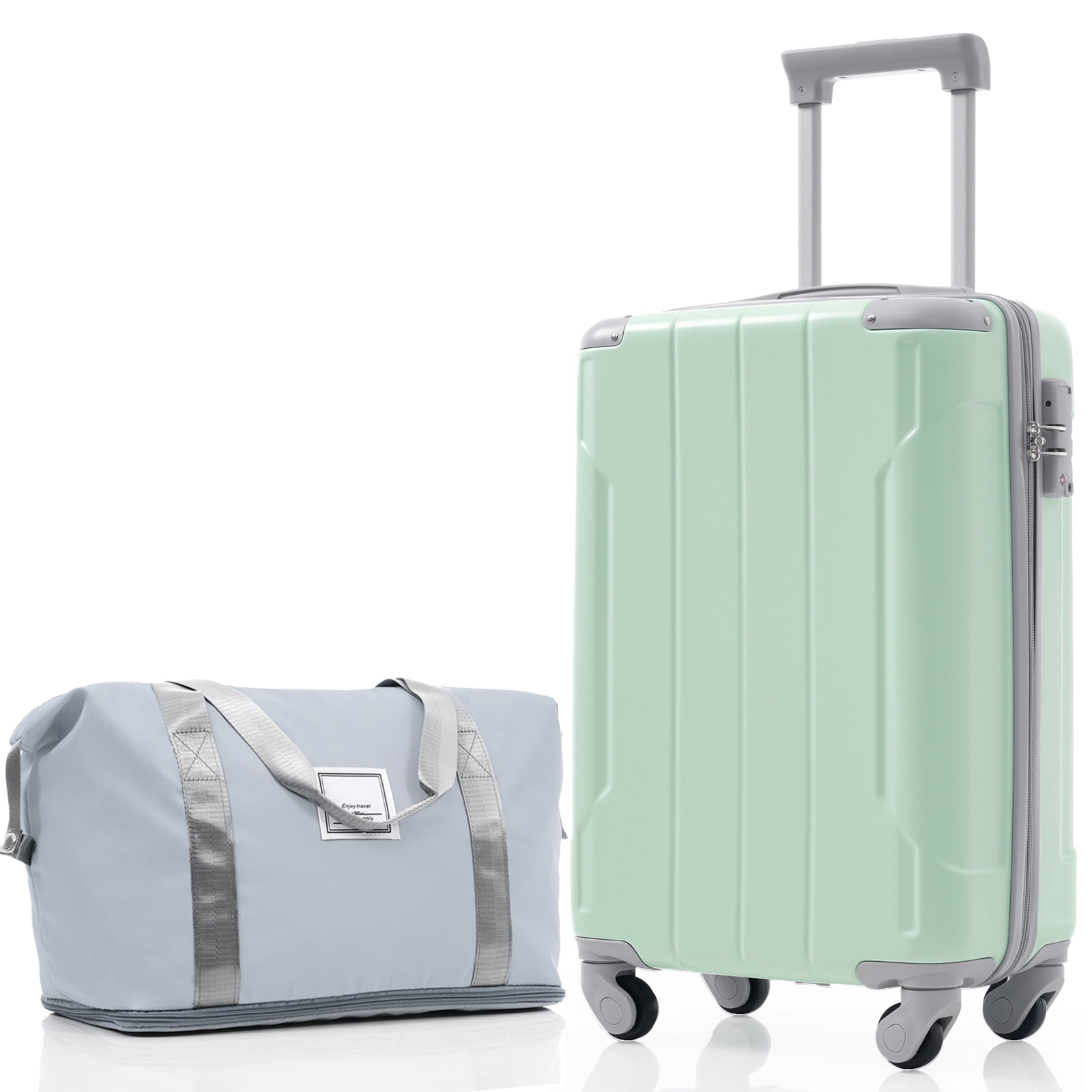 Alikpop 20 Inch Adult 3-Piece Green Hardside Luggage Set with Spinner Wheels, Lightweight ABS Hardshell Carry-On for Travel