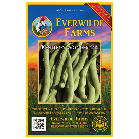 Everwilde Farms - 160 Kentucky Wonder 125 Pole Bean Seeds - Gold Vault Jumbo Bulk Seed
