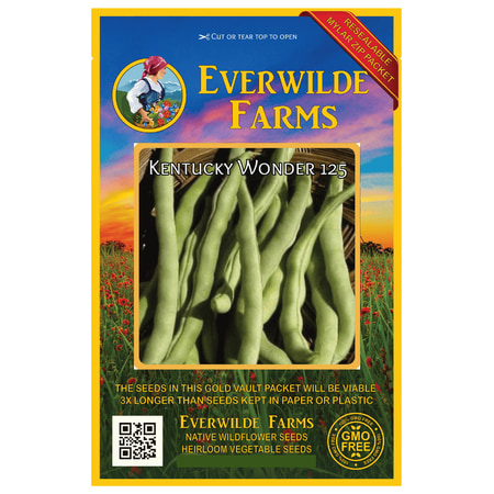 Pole Bean Varieties - Everwilde Farms - 160 Kentucky Wonder 125 Pole Bean Seeds - Gold Vault Jumbo Bulk Seed Packet